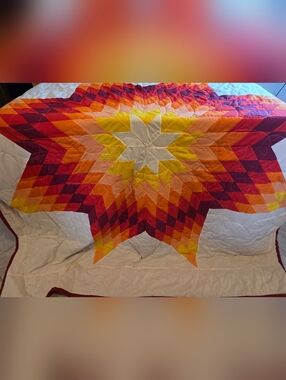 Handmade Starburst Quilt Throw Blanket Retro Orange Red Yellow 70s Style